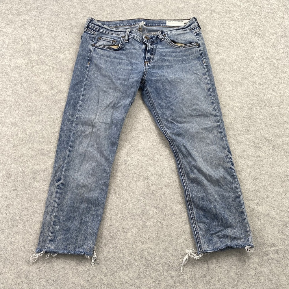Rag & Bone Dre Slim Straight Jeans Womens 28 (30x21) Blue Acid Wash *STAIN*